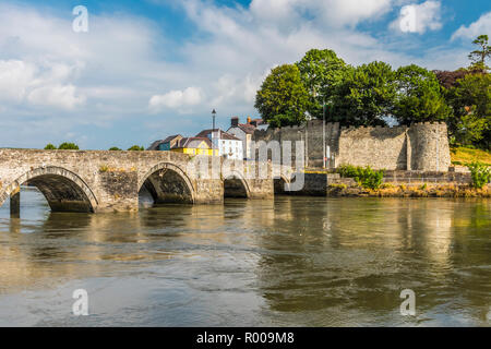 Cardigan Castle and the River Teifi, Cardigan, Ceredigion, Wales Stock Photo