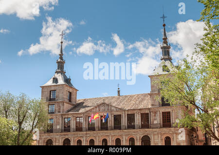 Toledo, Spain - April 28, 2018 - Architectural detail of City Hall of the City on a spring day Stock Photo