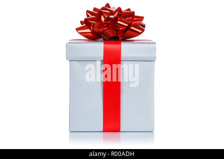 Christmas birthday gift present wedding silver box isolated on a white background Stock Photo