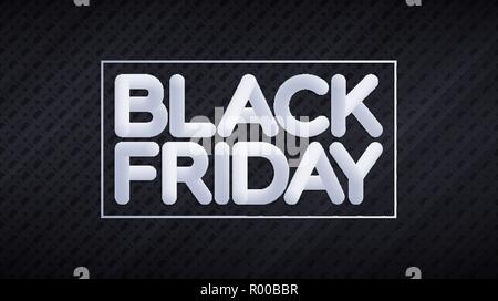 Black Friday sale banner. Biggest shopping day of the Year. Blended white lettering over black background with discount price tags pattern Stock Vector