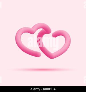 Fur hearts blended line icon. Valentine's Day. Vector illustration of two furry hearts over pink background for your graphic and web design Stock Vector