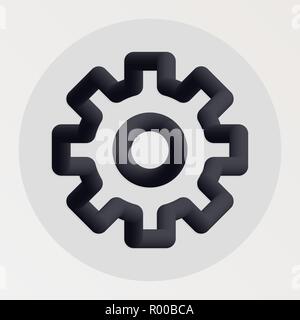 Settings, preferences, gear blended bold black line icon. Vector illustration of cogwheel shape fluid pictogram in a circle over white background Stock Vector