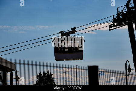 Cable Cars Crossing Montmorency Falls near Quebec City, Quebec, Canada Stock Photo