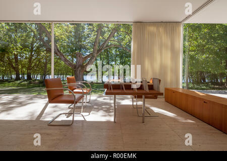 living room, interior of Farnsworth House by architect Ludwig Mies van der Rohe, 1951, Plano, Illinois, USA Stock Photo