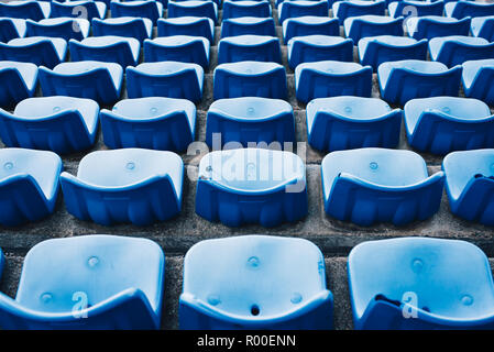empty blue colored stadium seats. Abstract and Sport concept Stock Photo