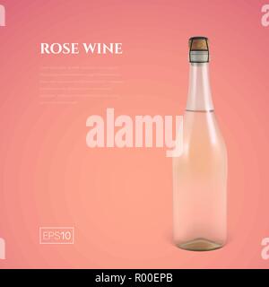 Photorealistic bottle of rose sparkling wine on a pink background Stock Vector