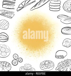 Hand drawn bread icons on vintage background. Vector food illustration. Stock Vector