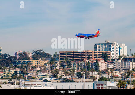 Southwest jet (airplane) at San Diego International Airport, San Diego, California. Stock Photo