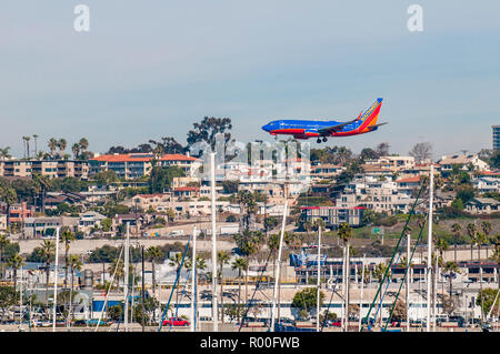 Southwest jet (airplane) at San Diego International Airport, San Diego, California. Stock Photo