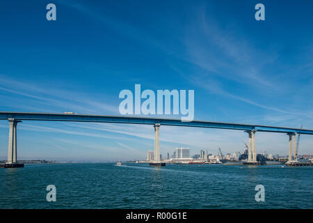 The San Diego–Coronado Bridge, San Diego Harbor, San Diego, California. Stock Photo