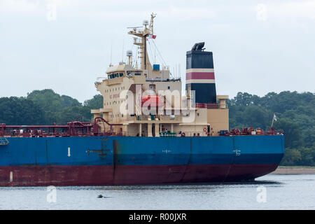 PERTH AMBOY, NEW JERSEY - August 7, 2017: The Nord Organiser Oil Tanker navigates the Arthur Kill