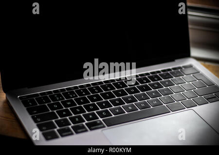 Laptop Keyboard Black close up, space grey pc Stock Photo