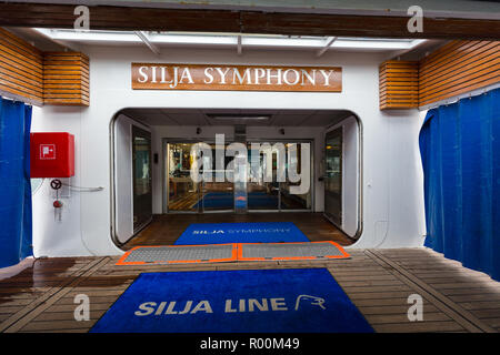 Editorial 08.23.2018 Stockholm Sweden, Entrance to Silja Symphony in Stockholm and Port of Värtan. Silja Symphony is one of Silja Lines car ferries be Stock Photo