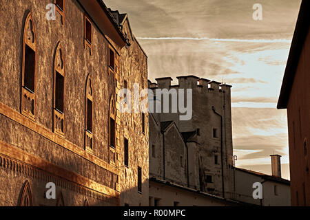 Beautiful sunset view from Festung Hohensalzburg castle fortress in Salzburg, Austria, Europe. Stock Photo