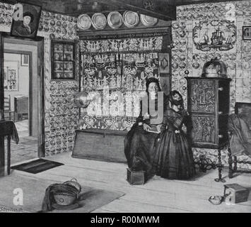 Digital improved reproduction, KÃ¶nigspesel, king pesel, a frisian room from the 18th century, at the Hallig Hooge, Nordfriesland, Schleswig-Holstein, Germany. , original print from the year 1899 Stock Photo