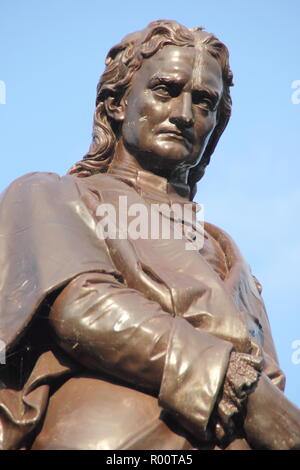 Statue of physicist and astronomer, Sir Isaac Newton in Grantham town centre, Lincolnshire, England, UK Stock Photo