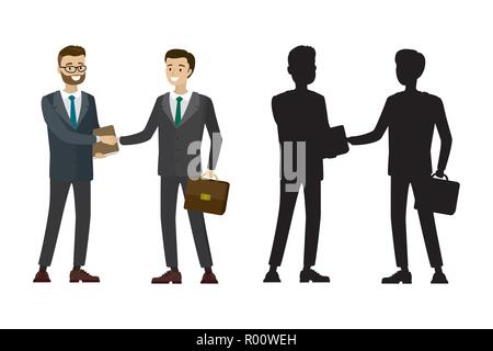 Businessman handshake with silhouette isolated on white background,cartoon vector illustration Stock Vector