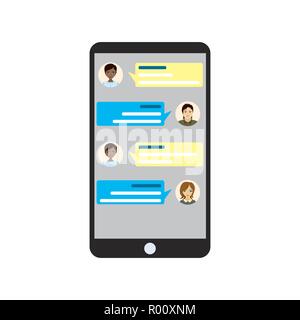 black smartphone isolated on white background,Chatting with with texting message concept flat design concept, vector illustration Stock Vector