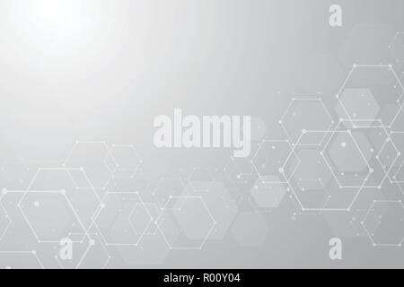 Abstract hexagonal molecular structures background with copy space. Vector illustration Stock Vector