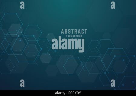 Abstract blue hexagonal molecular structure of neurons system. Digital ...
