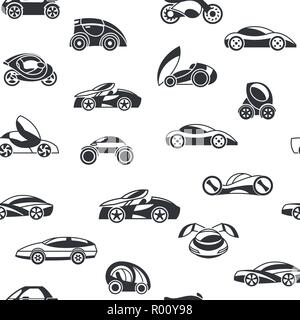 Digital vector future car concept simple icons set collection flat style infographics, seamless pattern Stock Vector