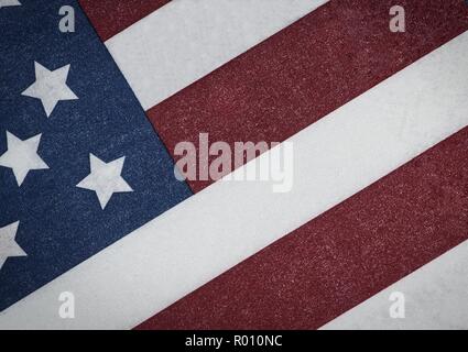 Close up angled view of an American flag with a grunge appearance. Stock Photo