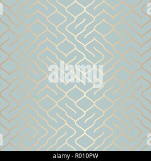 Seamless vector geometric golden element pattern. Abstract background copper line texture on blue green. Simple minimalistic graphic print Stock Vector