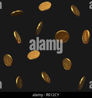 seamless golden yuan coins pattern. realistic vector illustration. Stock Vector