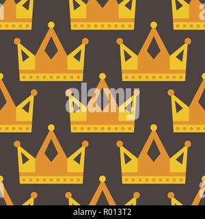 Seamless gold crown pattern on dark background Stock Vector