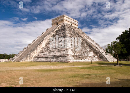 El Castillo, also known as the Temple of Kukulcan, is a Mesoamerican step-pyramid at the Chichen Itza in the Mexican state of Yucatan. Stock Photo