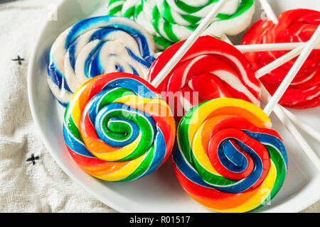 Sweet Multi Colored Lollipops on a Stick Stock Photo