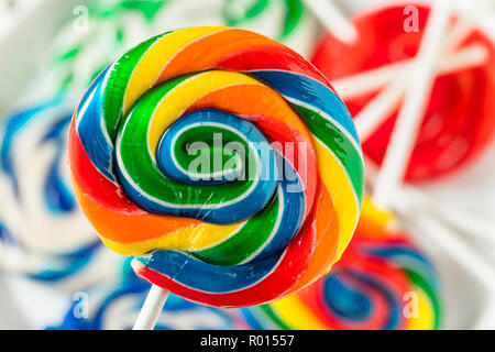 Sweet Multi Colored Lollipops on a Stick Stock Photo