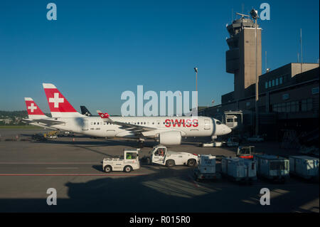 Zuerich, Switzerland, Airplane at the airport Zuerich-Kloten Stock Photo