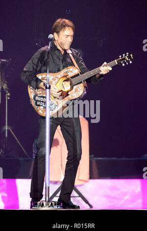 Sir Cliff Richard performs live on stage at the SSE Arena in Belfast, Northern Ireland, as part of his '58-18=60' tour.  Featuring: Cliff Richard Where: Belfast, Northern Ireland, United Kingdom When: 30 Sep 2018 Credit: WENN.com Stock Photo