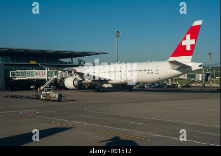 Zuerich, Switzerland, Airplane at the airport Zuerich-Kloten Stock Photo