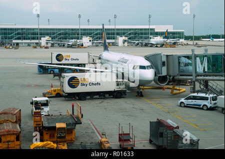 Munich, Germany, Airplane at Munich Airport Stock Photo