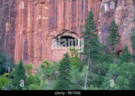 View of an old tunnel window along the Zion Mt Carmel Highway Stock Photo