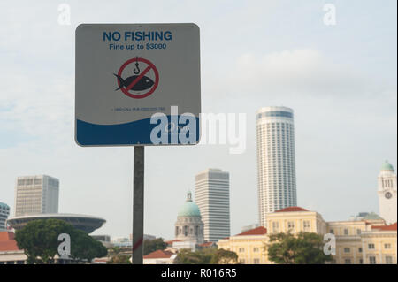 Republic of Singapore, fishing ban on the Singapore River Stock Photo