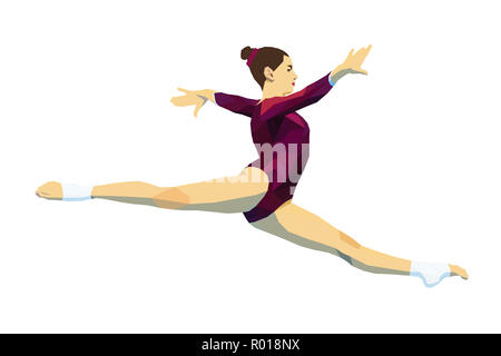 split jump woman gymnast in artistic gymnastics. polygonal illustration Stock Photo