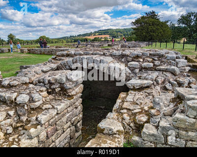 11 August 2018: Northumberland, UK - The excavated treasury at Chesters Roman Fort, Hadrian's Wall, Northumberland, UK Stock Photo