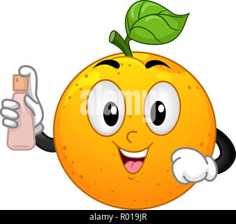 Illustration of an Orange Mascot Holding an Orange Scented Liquid Spray Stock Photo