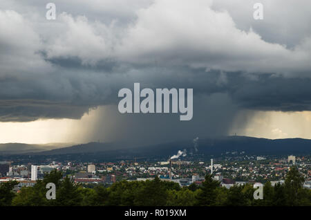Heavy summer rain in Oslo, Norway. Stock Photo