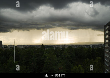 Heavy summer rain in Oslo, Norway. Stock Photo