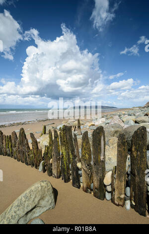 View from Penmaenmawr beach looking towards Great Orme's Head Llandudno on the North Wales coast UK Stock Photo