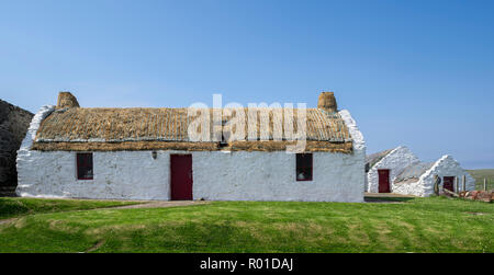 Scottish croft house with thatched roof, erected as an example exhibit ...