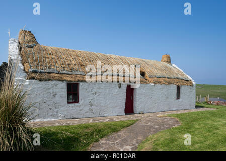 Scottish croft house with thatched roof, erected as an example exhibit ...