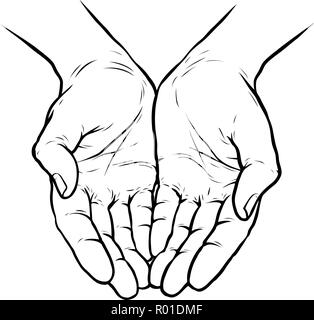 Praying hands. Palms folded together sketch vector illustration Stock ...