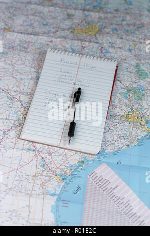 Still life scene of planning a road trip in Texas. Stock Photo