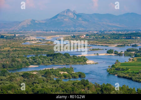 River Drin, view from castle Rozafa, Shkodra, Shkodër, Qark Shkodra, Albania Stock Photo