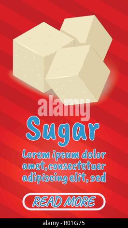 Sugar concept banner, comics isometric style Stock Vector